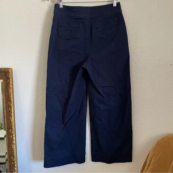 J. Crew Patch Pocket Wide Leg Dark Blue Trousers Stretch Twill Pants High Waist - Picture 5 of 9